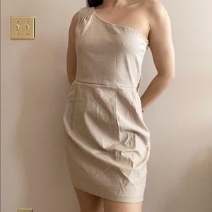 90s linen one shoulder asymmetrical dress